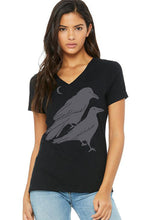 Load image into Gallery viewer, Celestial Raven V-Neck Tee - Women&#39;s Black
