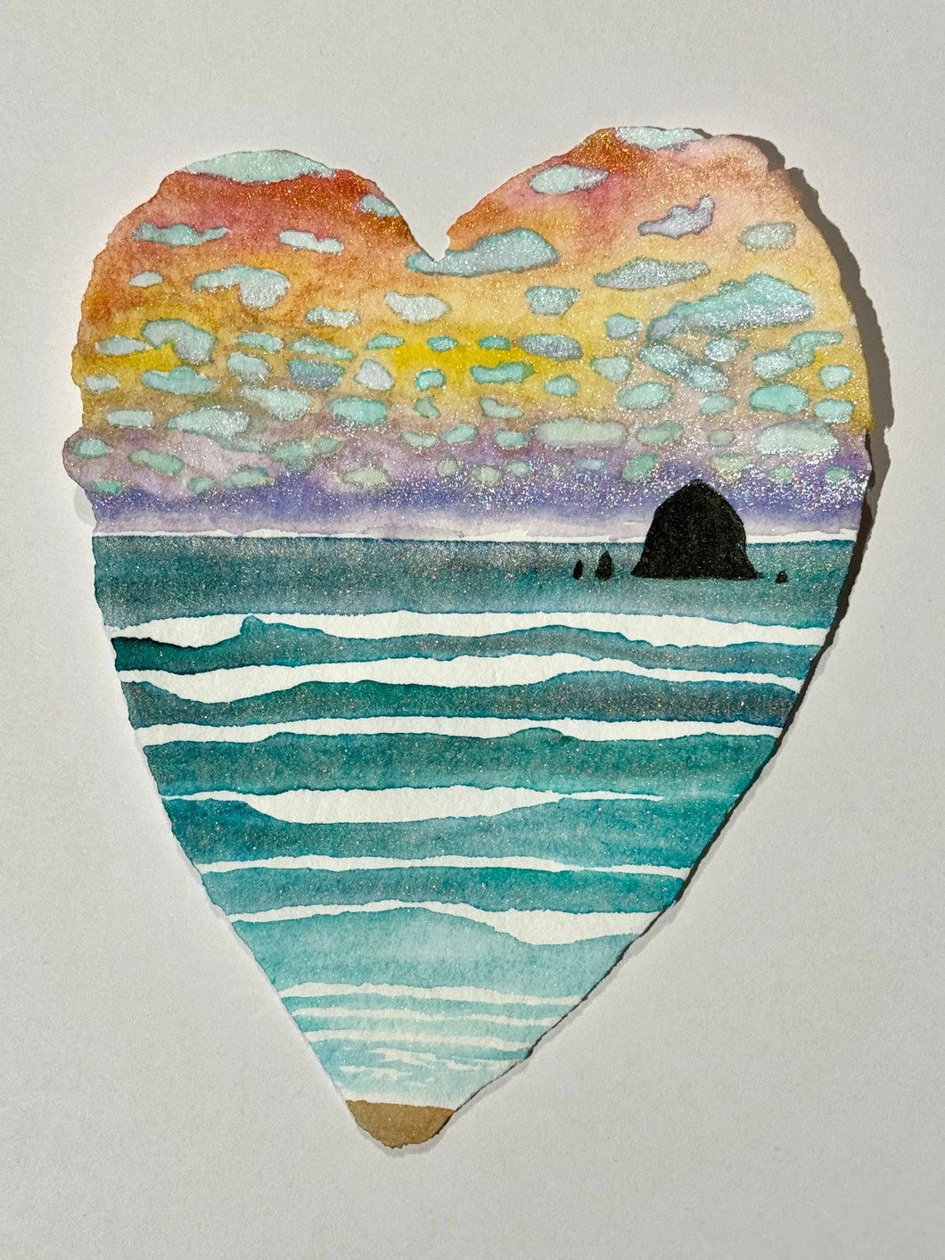 Rainbow Sky Haystack Heart 11 x 14  - Original Watercolor Paintings By Seasons Kaz Sparks